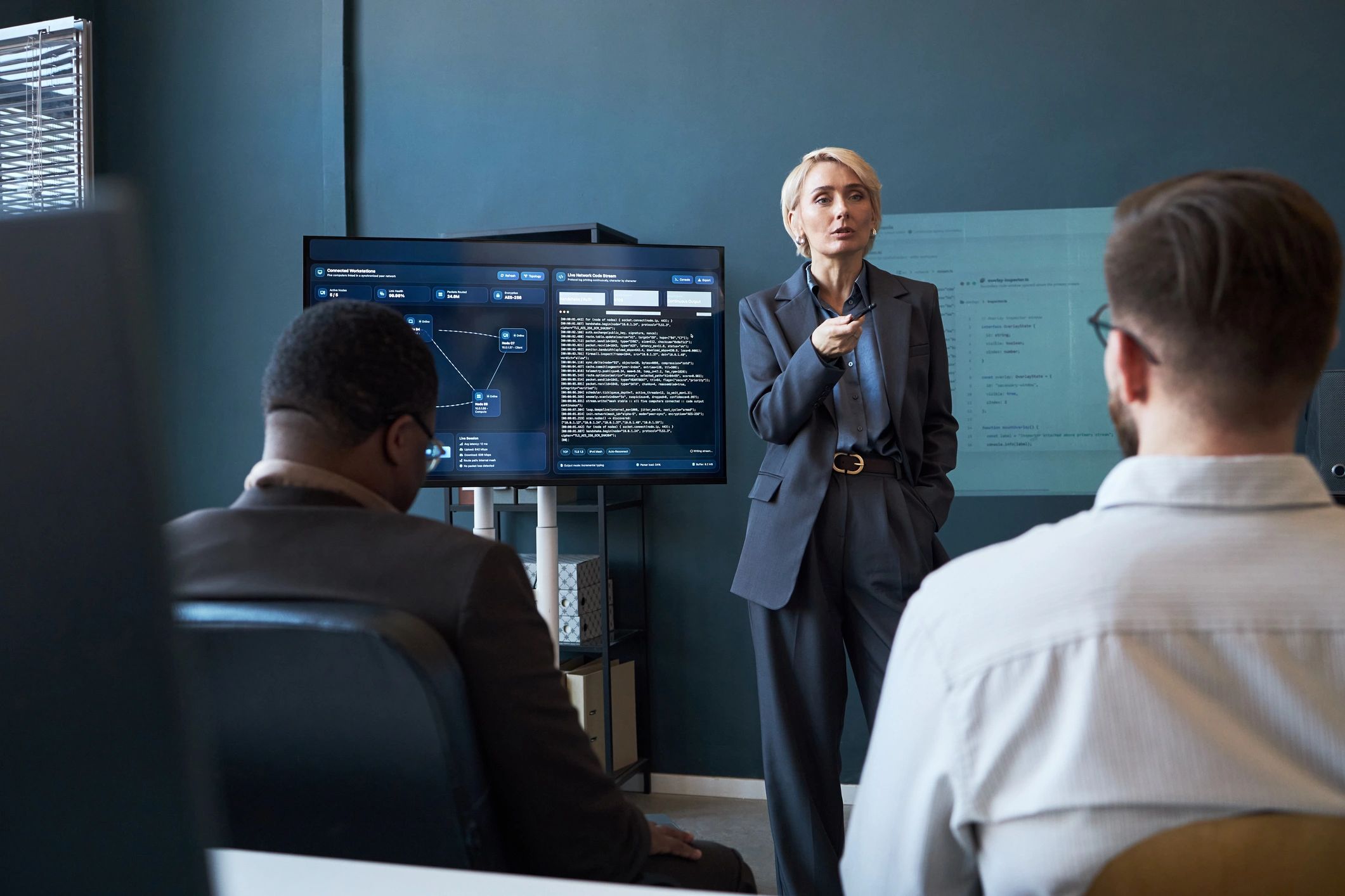 Technology strategy presentation in an executive office meeting